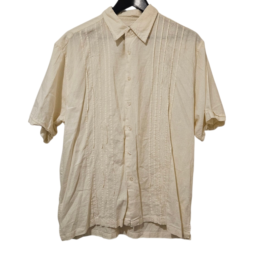 Cream Casual Button Down Shirt with Textured Fabric